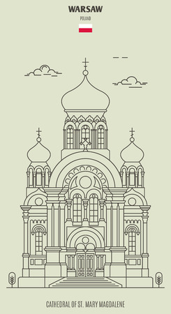 Cathedral of St. Mary Magdalene in Warsaw, Poland. Landmark icon in linear styleのイラスト素材