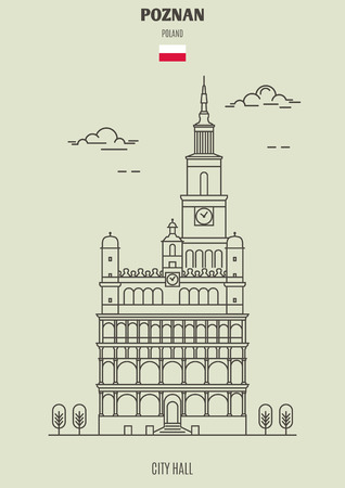 City hall in Poznan, Poland. Landmark icon in linear styleのイラスト素材