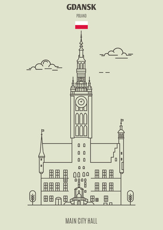 Main City Hall in Gdansk, Poland. Landmark icon in linear styleのイラスト素材