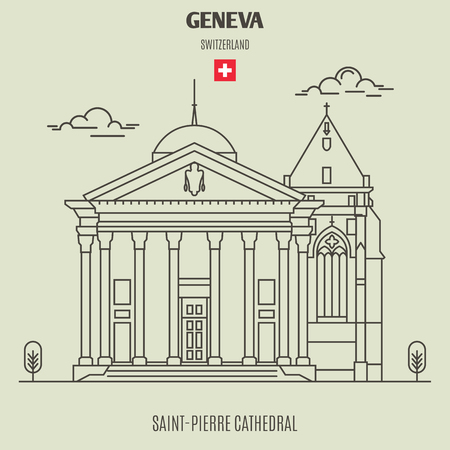 Saint-Pierre cathedral in Geneva, Switzerland. Landmark icon in linear styleのイラスト素材