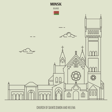 Church of Saints Simon and Helena in Minsk, Belarus. Landmark icon in linear styleのイラスト素材