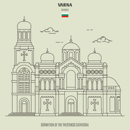 Dormition of the Theotokos Cathedral in Varna, Bulgaria. Landmark icon in linear styleのイラスト素材