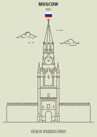 Kremlin, Spasskaya Tower in Moscow, Russia. Landmark icon in linear styleのイラスト素材