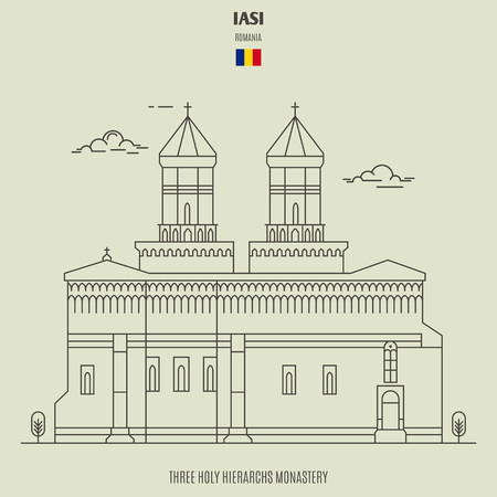 Three Holy Hierarchs Monastery in Iasi, Romania. Landmark icon in linear styleのイラスト素材