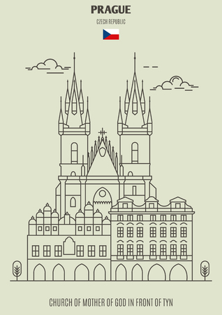Church of Mother of God in front of Tyn in Prague, Czech Republic. Landmark icon in linear styleのイラスト素材