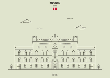 City Hall in Odense, Denmark. Landmark icon in linear styleのイラスト素材