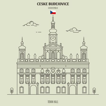 Town Hall in Ceske Budejovice, Czech Republic. Landmark icon in linear styleのイラスト素材