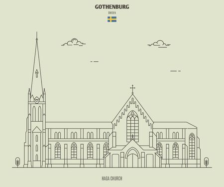 Haga Church in Gothenburg, Sweden. Landmark icon in linear styleのイラスト素材