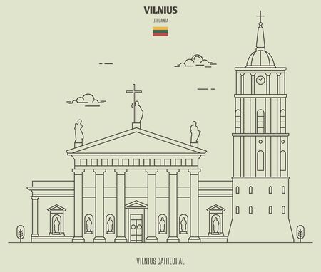 Vilnius Cathedral, Lithuania. Landmark icon in linear styleのイラスト素材