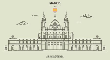 Almudena Cathedral in Madrid, Spain. Landmark icon in linear styleのイラスト素材