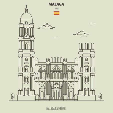Cathedral of Malaga, Spain. Landmark icon in linear styleのイラスト素材