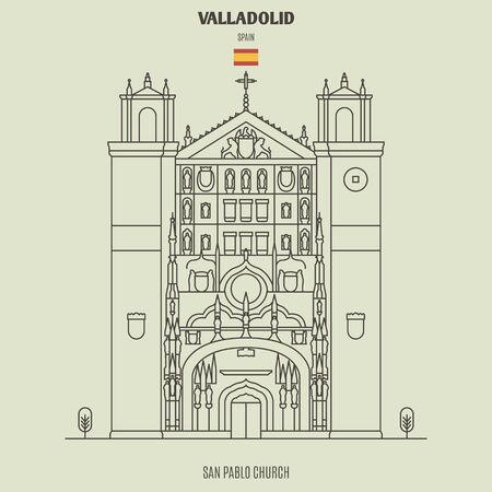 San Pablo Church in Valladolid, Spain. Landmark icon in linear styleのイラスト素材