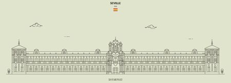 San Telmo Palace in Seville, Spain. Landmark icon in linear styleのイラスト素材