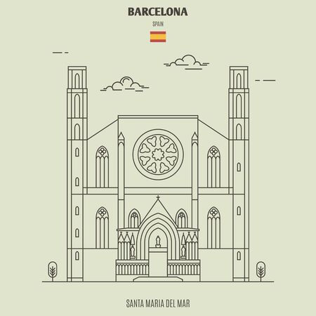 Santa Maria del Mar in Barcelona, Spain. Landmark icon in linear styleのイラスト素材