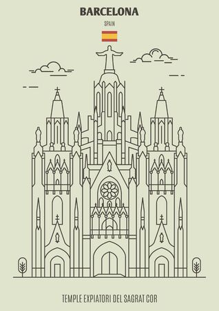Temple Expiatori del Sagrat Cor in Barcelona, Spain. Landmark icon in linear styleのイラスト素材