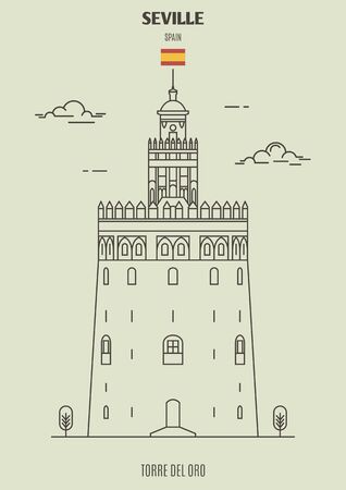 Torre del Oro in Seville, Spain. Landmark icon in linear styleのイラスト素材