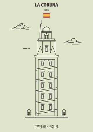 Tower of Hercules in La Coruna, Spain. Landmark icon in linear styleのイラスト素材