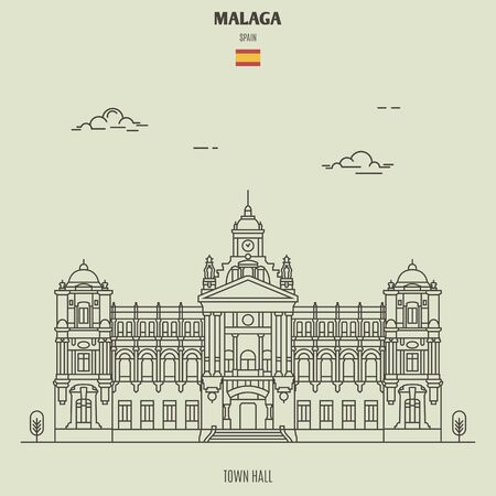 Town Halll in Malaga, Spain. Landmark icon in linear styleのイラスト素材