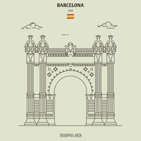 Triumphal Arch in Barcelona, Spain. Landmark icon in linear styleのイラスト素材