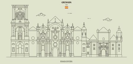 Cathedral of Granada, Spain. Landmark icon in linear styleのイラスト素材