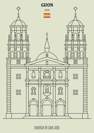 Church of San Jose in Gijon, Spain. Landmark icon in linear styleのイラスト素材