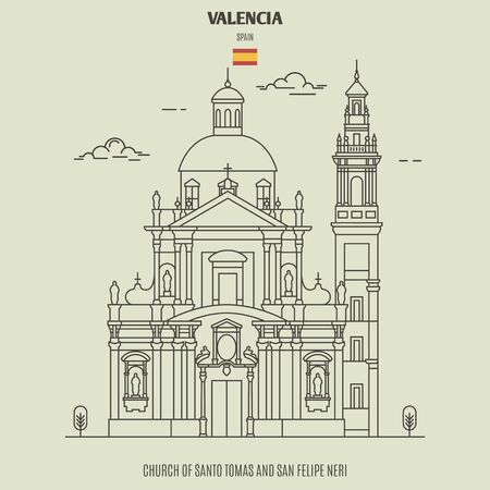 Church of Santo Tomas and San Felipe Neri in Valencia, Spain. Landmark icon in linear styleのイラスト素材