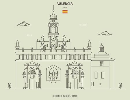 Church of Santos Juanes in Valencia, Spain. Landmark icon in linear styleのイラスト素材