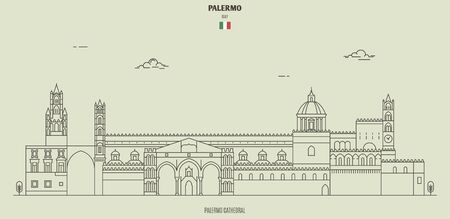 Palermo cathedral, Italy. Landmark icon in linear styleのイラスト素材