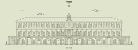 Royal Palace in Naples, Italy. Landmark icon in linear styleのイラスト素材