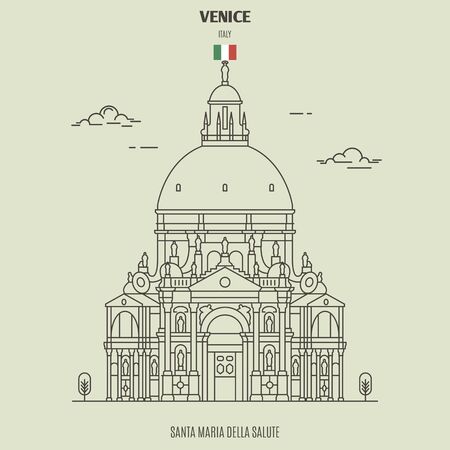 Santa Maria della Salute church in Venice, Italy. Landmark icon in linear styleのイラスト素材