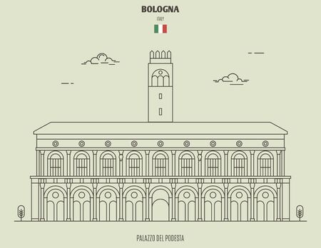 Palazzo del Podesta in Bologna, Italy. Landmark icon in linear styleのイラスト素材