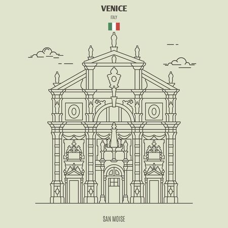 San Moise church in Venice, Italy. Landmark icon in linear styleのイラスト素材