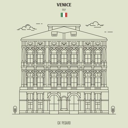 Ca' Pesaro Palace in Venice, Italy. Landmark icon in linear styleのイラスト素材