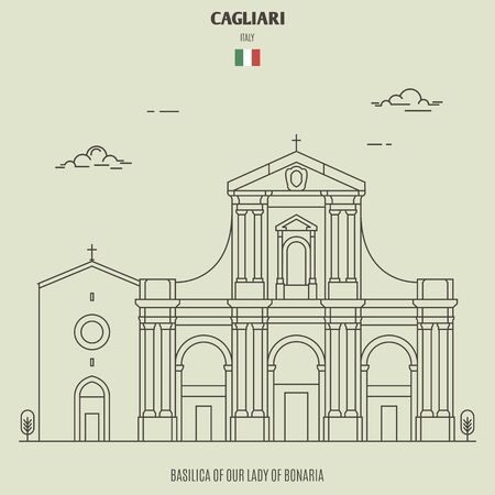 Basilica of Our Lady of Bonaria in Cagliari, Italy. Landmark icon in linear styleのイラスト素材