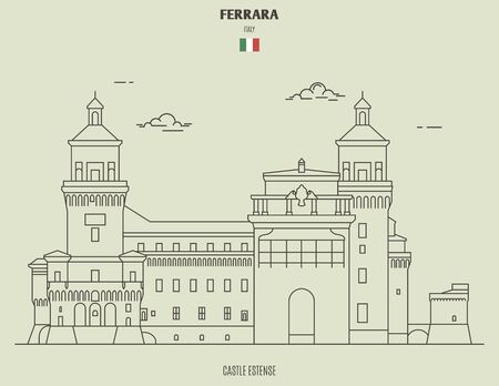 Castle Estense in Ferrara, Italy. Landmark icon in linear styleのイラスト素材