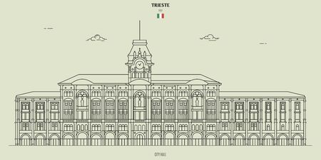 City Hall in Trieste, Italy. Landmark icon in linear styleのイラスト素材