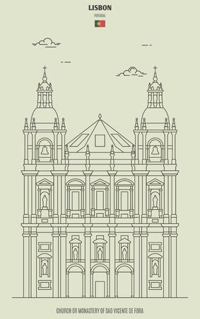 Church or Monastery of Sao Vicente de Fora in Lisbon, Portugal. Landmark icon in linear styleのイラスト素材