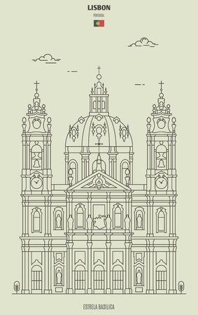 Estrela Basilica in Lisbon, Portugal. Landmark icon in linear styleのイラスト素材