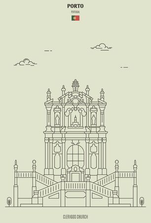 Clerigos Church in Porto, Portugal. Landmark icon in linear styleのイラスト素材