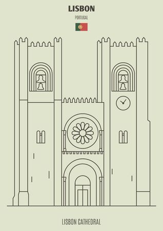 Lisbon Cathedral, Portugal. Landmark icon in linear styleのイラスト素材