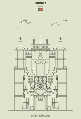 Mosteiro de Santa Cruz in Coimbra, Portugal. Landmark icon in linear styleのイラスト素材