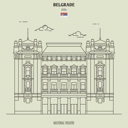 National Theatre in Belgrade, Serbia. Landmark icon in linear styleのイラスト素材