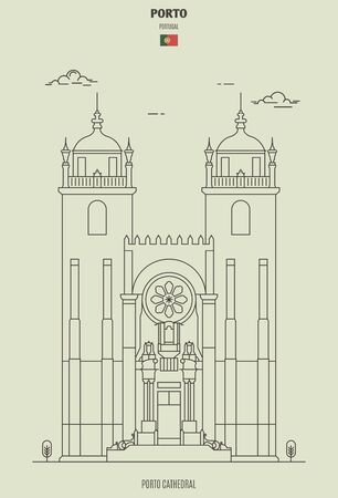 Porto Cathedral, Portugal. Landmark icon in linear styleのイラスト素材