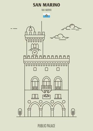 Public palace in San Marino. Landmark icon in linear styleのイラスト素材