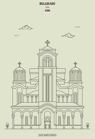 Saint Mark church in Berlgrade, Serbia. Landmark icon in linear style のイラスト素材