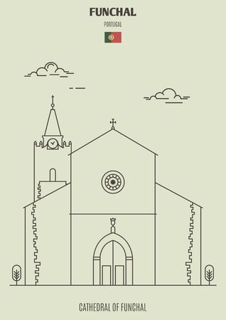 Cathedral of Funchal, Portugal. Landmark icon in linear styleのイラスト素材