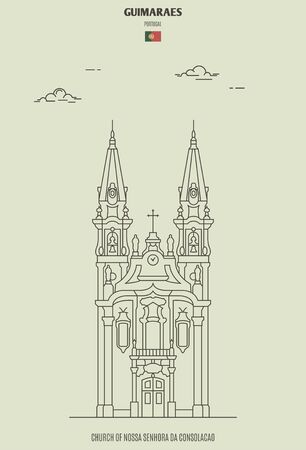 Church of Nossa Senhora da Consolacao in Guimaraes, Portugal. Landmark icon in linear styleのイラスト素材