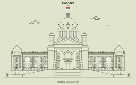 House of the National Assembly in Berlgrade, Serbia. Landmark icon in linear styleのイラスト素材