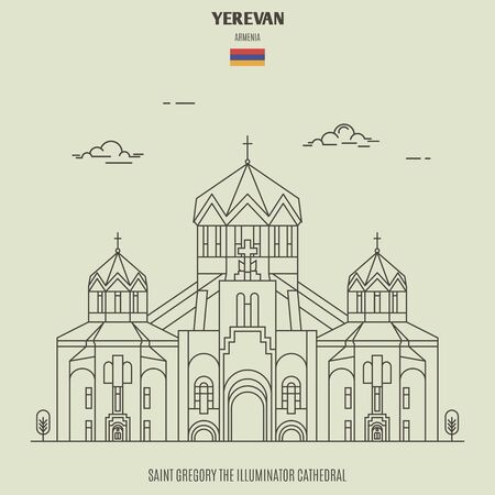 Cathedral of Yerevan, Armenia. Landmark icon in linear styleのイラスト素材