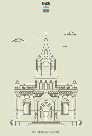 Holy Myrrhbearers Cathedral in Baku, Azerbaijan. Landmark icon in linear styleのイラスト素材